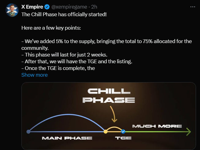 X Empire Chill Phase Official Post On X